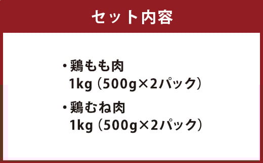 福岡産 銘柄鶏 もも むね 食べ比べ セット (各約500g×2パック) 合計約2kg