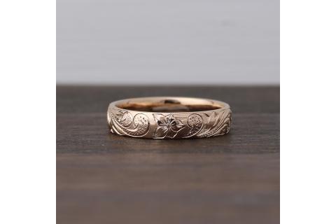 【O53-004】ハワイアンリング ピンクゴールド（波）