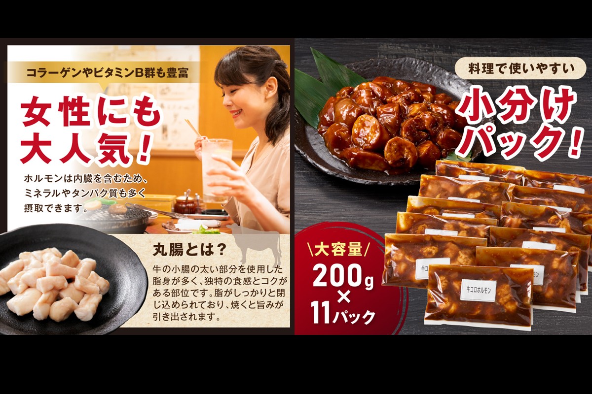 【A8-027】【秘伝の旨タレ】牛しろコロホルモン （200g×11パック）