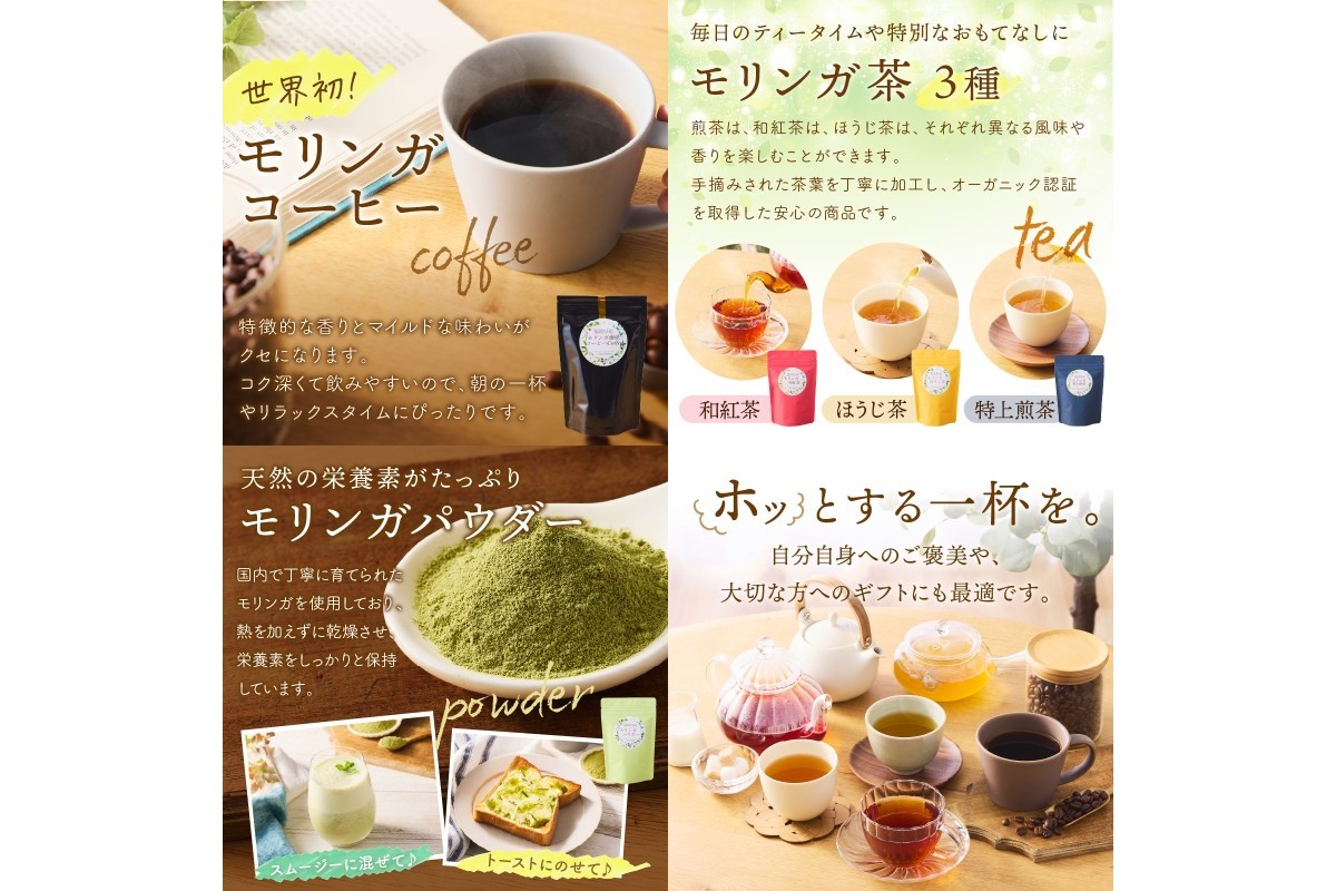 【C-145】モリンガ珈琲・オーガニック和紅茶・ほうじ茶・煎茶・モリンガパウダー