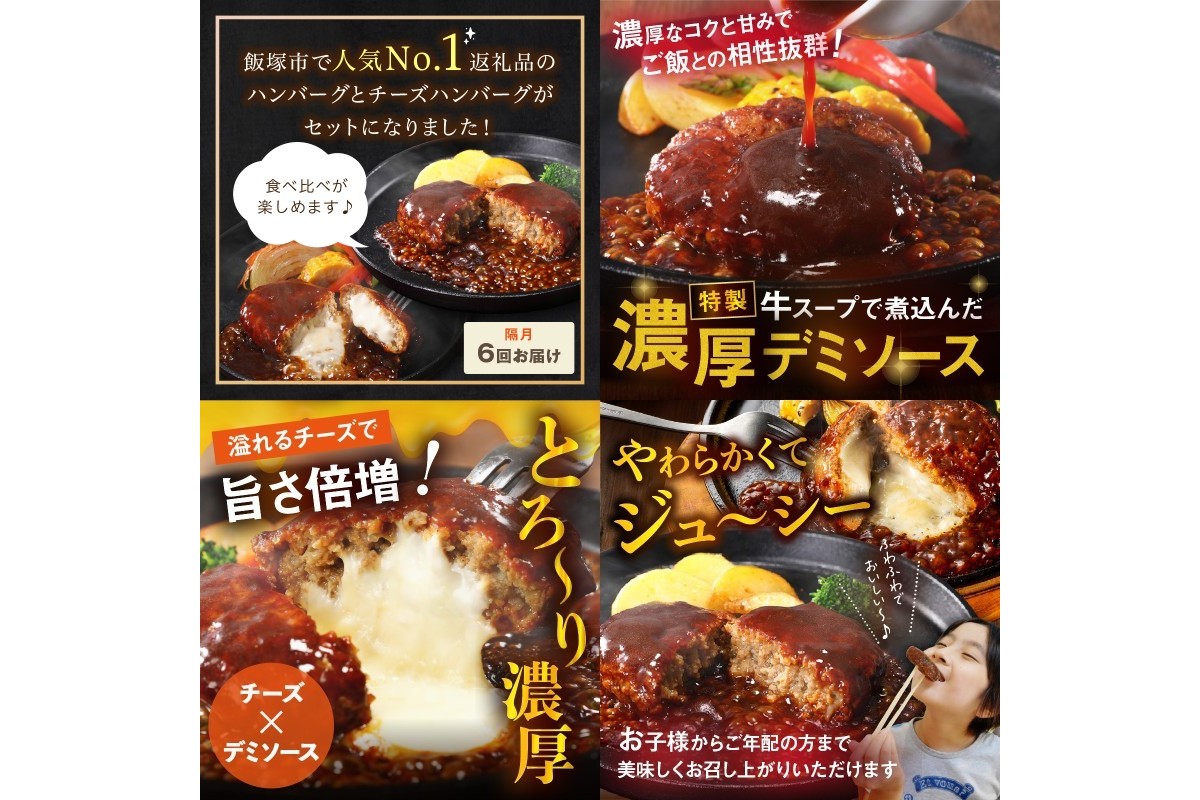 【J-067】デミソースのハンバーグ2種セット（プレーン8個＆チーズ8個）計16個【隔月定期便(計6回発送)】