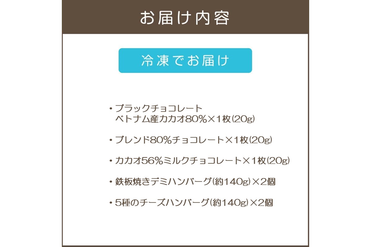 【A8-084】鉄板焼ハンバーグ(2種各2個)＆カカオ研究所 高カカオセット