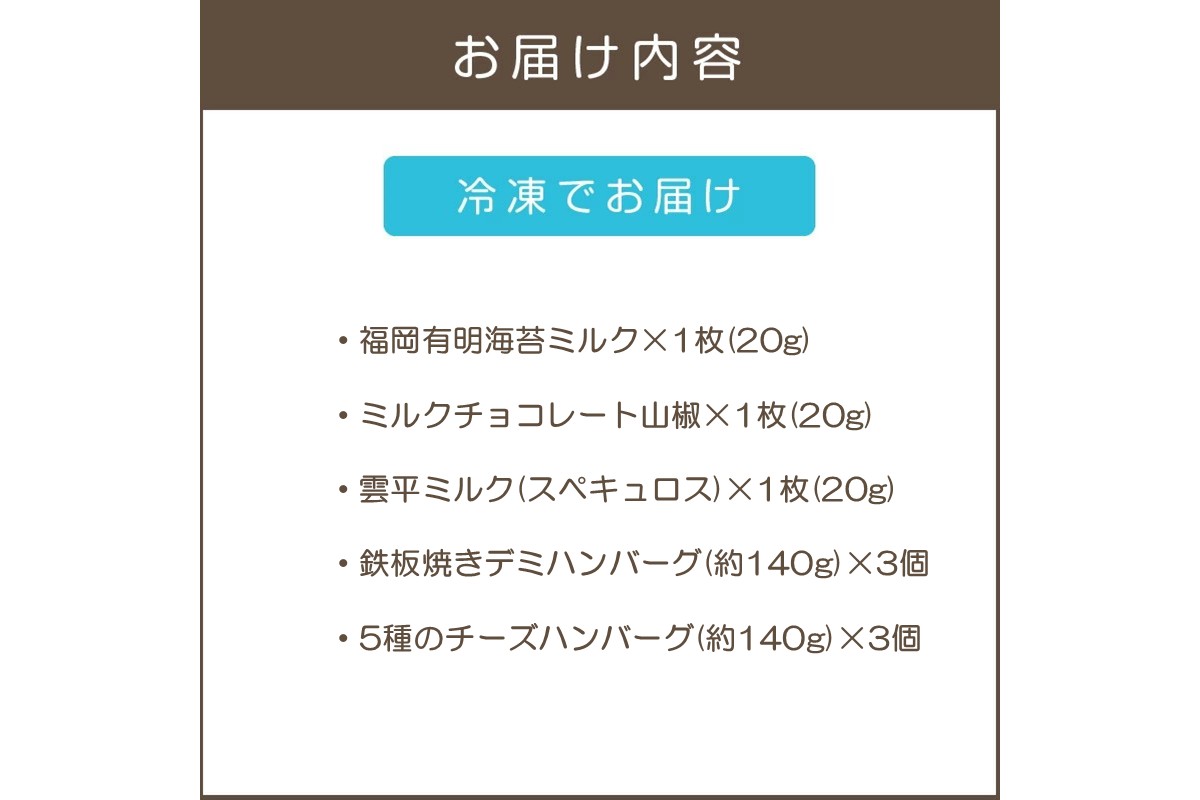 【B2-021】鉄板焼ハンバーグ(2種各3個)＆カカオ研究所 お酒に合うチョコ