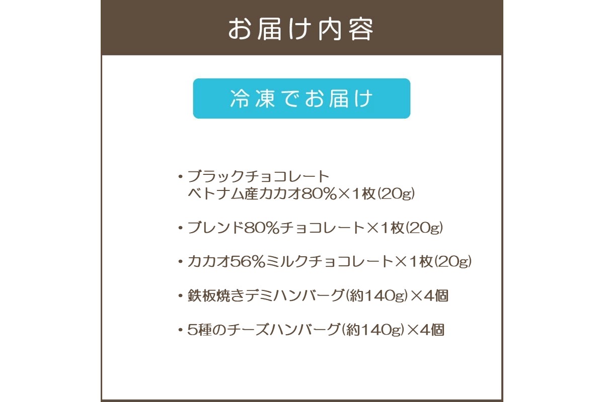 【B2-022】鉄板焼ハンバーグ(2種各4個)＆カカオ研究所 高カカオセット