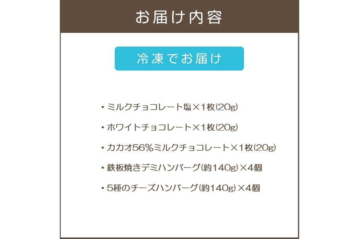 【B3-088】鉄板焼ハンバーグ(2種各4個)＆カカオ研究所 人気セット