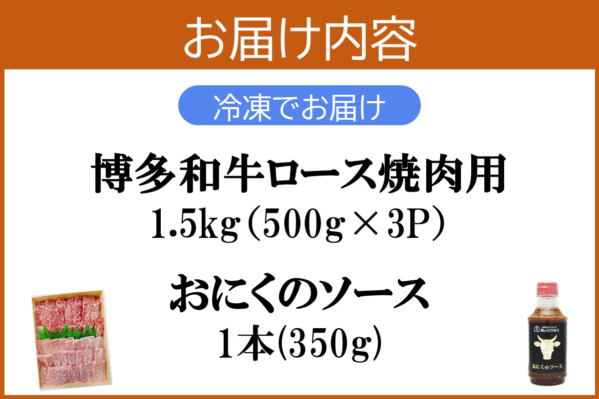 【J-066】プロトン冷凍 博多和牛ロース焼肉1.5kg【特製オリジナルお肉のソース付き】