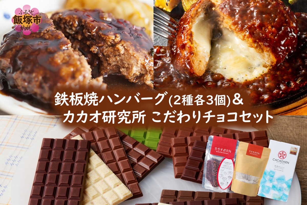 【A9-021】鉄板焼ハンバーグ(2種各3個)＆カカオ研究所 こだわりチョコセット