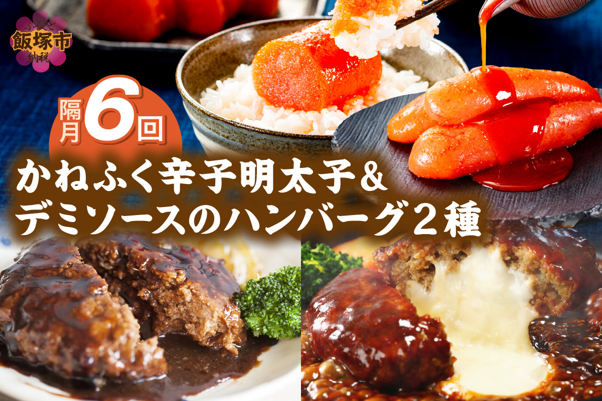 【J01-001】かねふく辛子明太子&デミソースのハンバーグ2種セット【隔月定期便(計6回発送)】