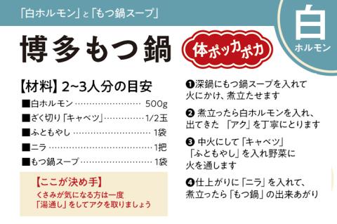 もつ鍋パック　【味付ホルモン440ｇ×①、白ホルモン440ｇ×①、自家製煮込タレ①、もつ鍋スープ①