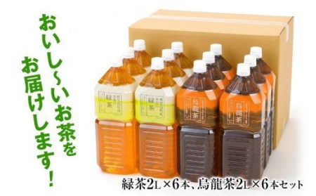 トライアルのお茶飲み比べセット（緑茶2L×6本・烏龍茶2L×6本）