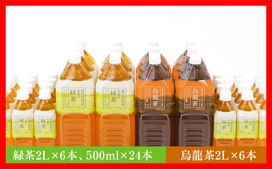 トライアルのお茶満載セット（緑2L×6本・烏龍2L×6本・緑500ml×24本） ペットボトル