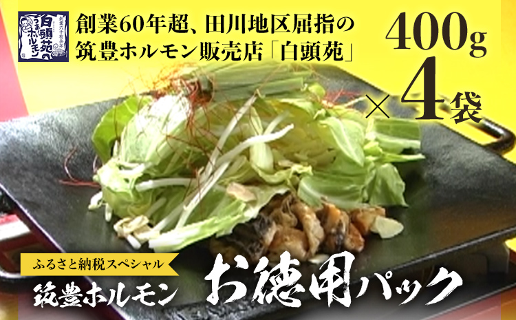 ふるさと納税限定仕様　　お徳用パック　【味付ホルモン400ｇ×④、自家製煮込タレ④】