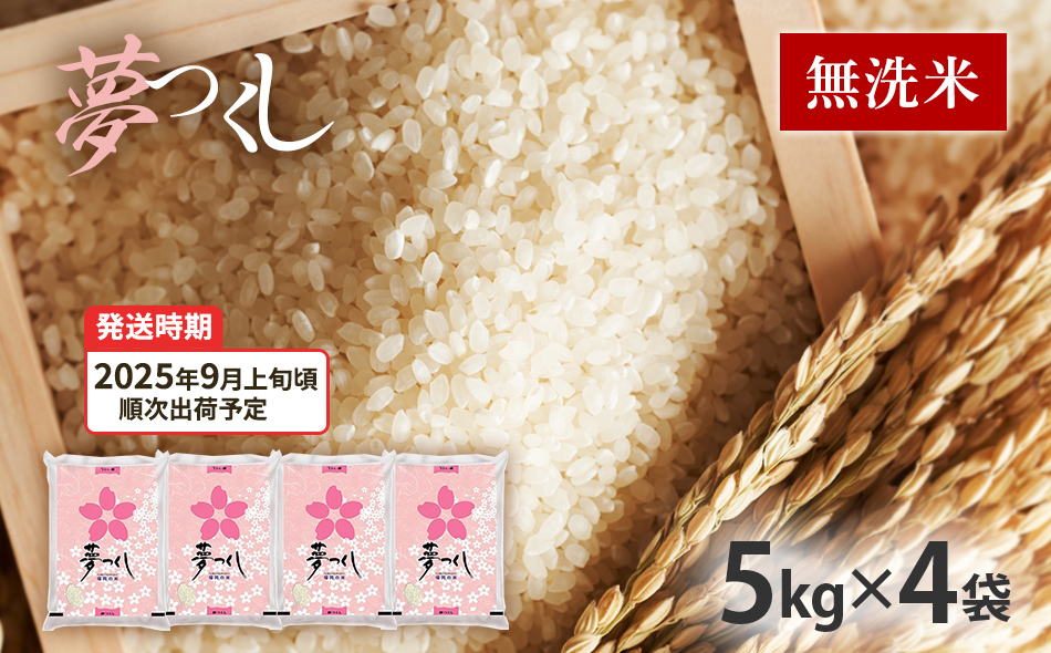 令和7年産　福岡県産ブランド米「夢つくし」無洗米　計20kg【9月上旬頃より順次出荷予定】