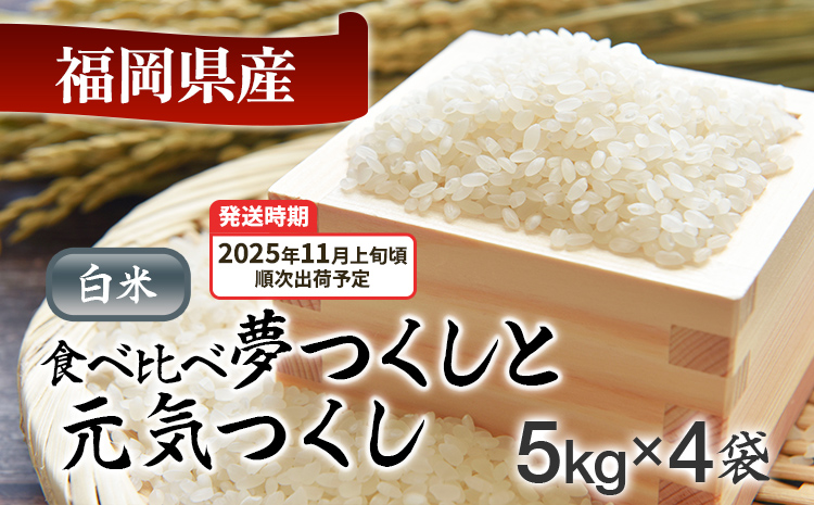 令和7年産　福岡県産米食べ比べ<白米>「夢つくし」と「元気つくし」セット　計20kg【11月上旬頃より順次出荷予定】