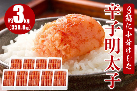 3箱に小分けした辛子明太子350g×9箱(計3.15kg)