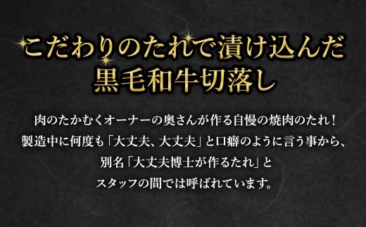 大丈夫博士が作る！！自慢の自家製焼肉のたれ漬け黒毛和牛切落し 約3kg(500g×6)