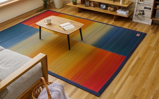 デニム×いぐさラグ Fジョイ 191cm×191cm RE（レッド） ラグ ラグマット いぐさ い草 イグサ い草ラグ デニム生地 福岡県 柳川市