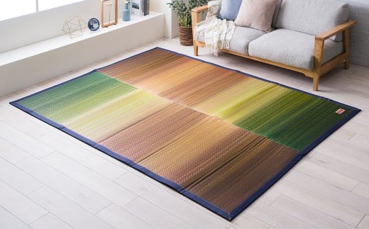 デニム×いぐさラグ Fジョイ 140cm×200cm GN（グリーン） ラグ ラグマット いぐさ い草 イグサ い草ラグ デニム生地 福岡県 柳川市
