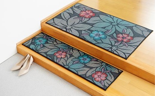 抗菌防臭・消臭 玄関マット 上がり框 なでしこ 35cm×90cm BL（ブルー） マット 敷き物 いぐさ い草 イグサ い草マット 福岡県 柳川市