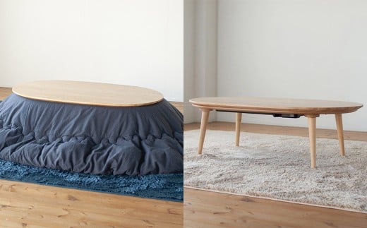 くりの楕円突板こたつ （幅120cm・フラットヒーター付・国産栗材突板・ウレタン塗装） ／ 炬燵 こたつ コタツ テーブル 机 木製 インテリア 家具 家電 暖房 フラットヒーター 防寒 リビング 日本製 福岡県 柳川市