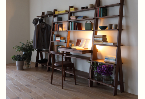 天然木シェルフ、本棚 幅84㎝/ウォールナット材またはオーク材【HIRASHIMA SCALA Shelf 084】受注生産