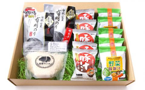柳川の日常セット ( 即席みそ汁 ･ 有明のり 佃煮 ･ ひのひかり (米) セット ）野菜 味噌汁 豚汁 米