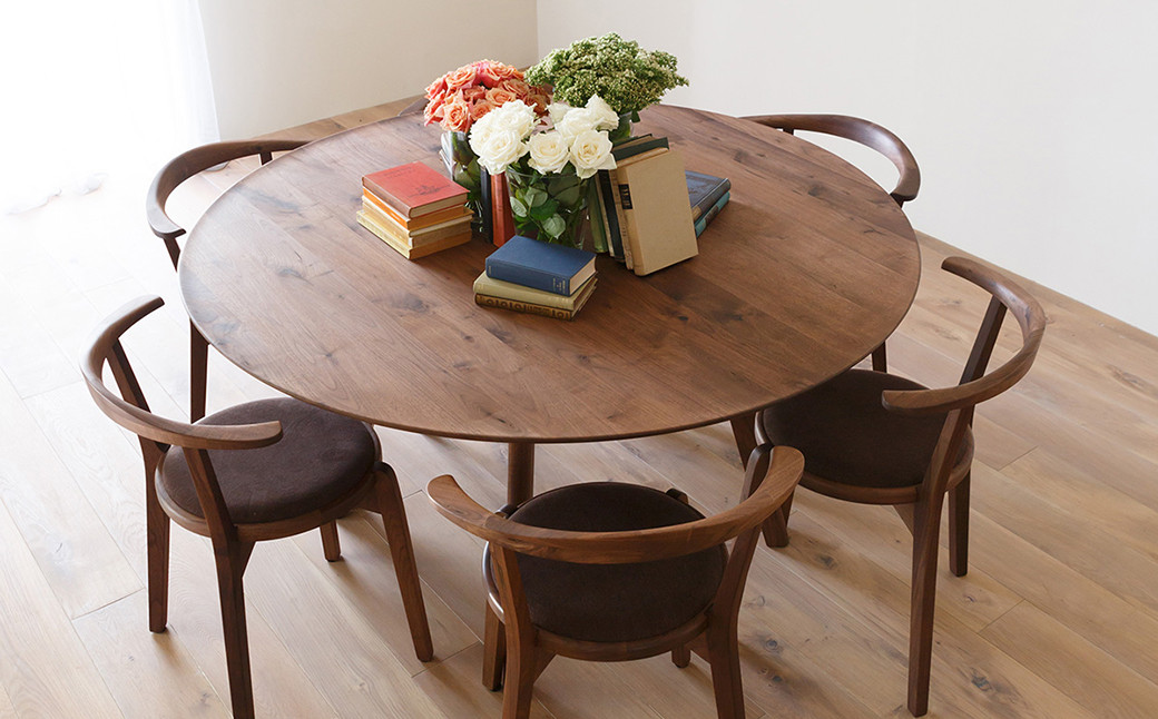 【受注生産】職人が一点一点丁寧に仕上げた力強い天然の木目が美しい ダイニング セット 。HIRASHIMA AGILE Circle Dining 6 set (張地カプリス)