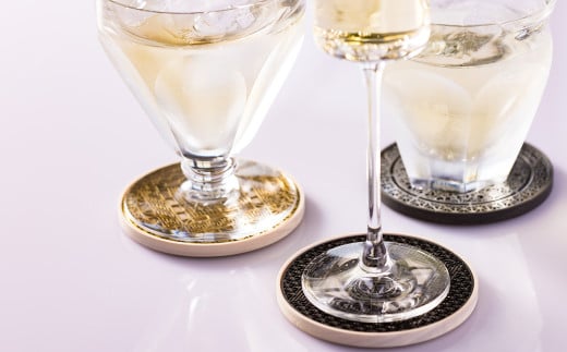 【水戸岡 鋭治氏デザイン】ユニメットワンコースター ステンレストップ (18金メッキ) アコヤベース 1個セット 【PEACE+アコヤブラック】