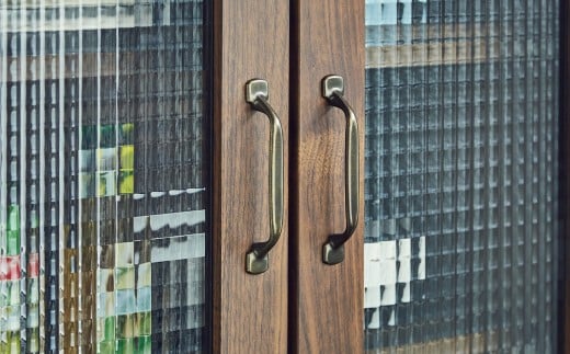 レトロ70ダイニングボード 引出し収納 強化紙 クロスペンガラス フルオープン三段レール フルスライドレール スチール製取手 木目調シート 高さ調節可能棚 食器棚 キッチン収納 家具 インテリア 福岡県 柳川市 送料無料