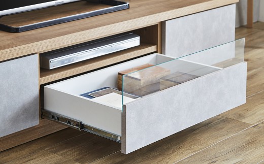 ハリーファ150ローボード 引出し収納 大容量 強化紙 ナチュラル 木目 ストーン柄 北欧モダン リビングルーム フルオープン三段レール フルスライドレール 家具 インテリア 福岡県 柳川市 送料無料