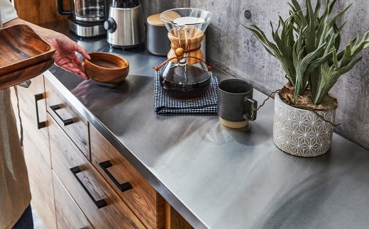 フィオーレ140カウンター LBR・DGY 強化紙 ステンレス食器棚 キッチン収納 パン作り ピザ作り 料理 アイランドキッチン 家具 インテリア 福岡県 柳川市 送料無料