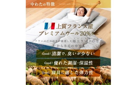 〈選べるカラー〉 洗える 布団セット 4点 ダブル フランス産 プレミアムウール使用 （ 掛け布団 （190cm × 210cm） ／ 敷布団 （140cm × 210cm） ／ まくら × 2点 （43cm × 63cm） ） 軽い 軽量 （ アイボリー ／ オリーブグレー ／ ベージュ ／ ブラウン ） 布団 ふとん ふとんセット