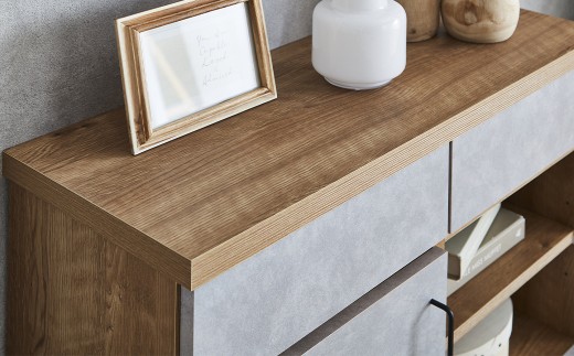 ハリーファ80キャビネット 収納棚 強化紙 フルオープン三段レール ナチュラル 木目 ストーン柄 北欧モダン リビング スリム 家具 インテリア 福岡県 柳川市 送料無料