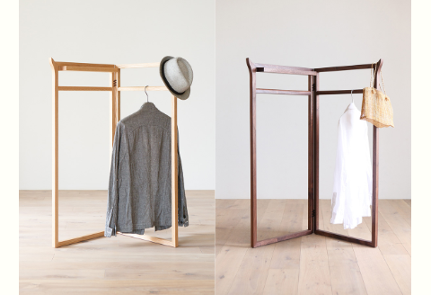 天然木ハンガー、コートハンガー、衣文かけ、伝統工法/ウォールナット材またはオーク材【HIRASHIMA SPAGO Hanger Rack 049】受注生産