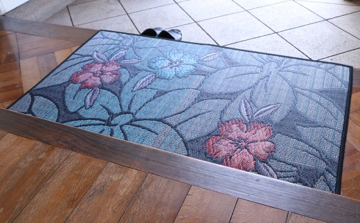抗菌防臭・消臭 玄関マット 上がり框 なでしこ 35cm×90cm BL（ブルー） マット 敷き物 いぐさ い草 イグサ い草マット 福岡県 柳川市