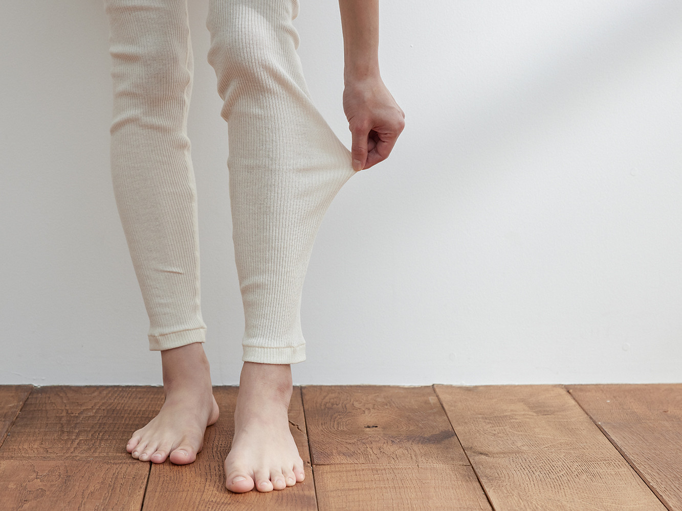 【杢グレー M-Lサイズ】hinna ヒンナ ふわリブ オーガニックコットン レギンス