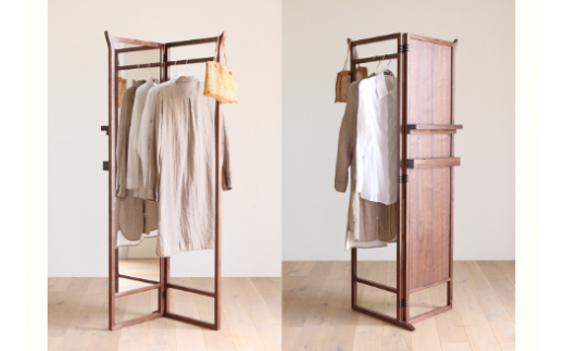 天然木ハンガー コートハンガー ミラー 姿見 伝統工法 / ウォールナット材 または オーク材 【HIRASHIMA SPAGO Hanger Rack 042】 受注生産