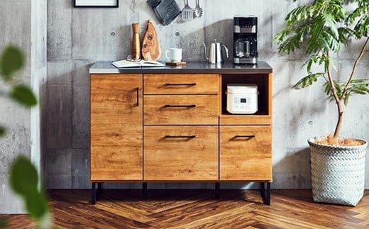 フィオーレ120カウンター LBR・DGY 強化紙 ステンレス食器棚 キッチン収納 パン作り ピザ作り 料理 アイランドキッチン 家具 インテリア 福岡県 柳川市 送料無料