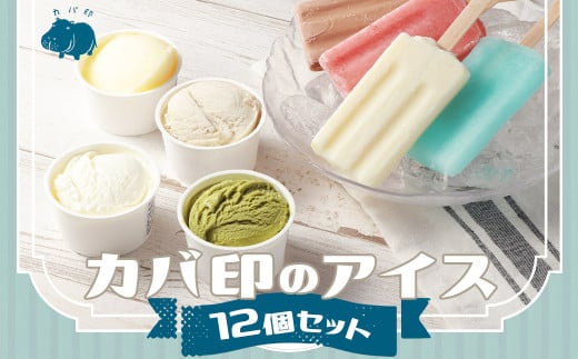 カバ印のアイス12点セット （キャンデー4種 各2本 計8本、ジェラート4種 各1個 計4個） お取り寄せ スイーツ アイス ジェラート