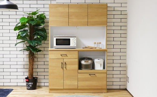 きざし120オープン NA・BR 棚 オープンボード キッチン収納 強化紙 ポリ板 モイス 木目調 ブラックスチールハンドル 食器 食品 2口コンセント レンジ ポット 炊飯器 シンプル 日本製 家具 インテリア 福岡県 柳川市 送料無料