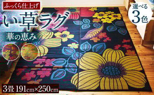 い草 ラグ 191cm×250cm  華の恵みふっくら仕上げ (ブラック/ブラウン/グリーン) ラグマット 選べる3色