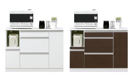 ビリー120カウンター WH・BR 引出し スライド棚 強化紙 ポリエステル化粧合板 スライド白レール 一口コンセント 家具 インテリア 福岡県 柳川市 送料無料