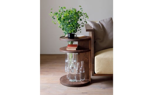 天然木 の サイドテーブル / ウォールナット材 または オーク材 【HIRASHIMA】 CARAMELLA Circle Side Table 039 受注生産