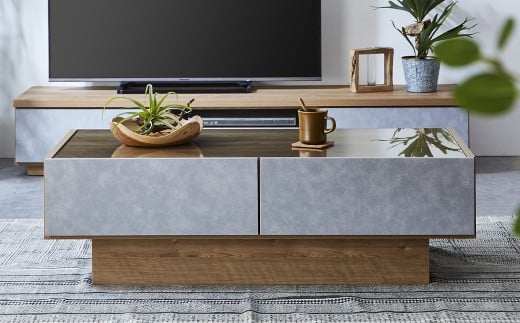 ハリーファ120センターテーブル 机 引出し収納 大容量 強化紙 フルオープン三段レール ガラス天板 ストーン柄 北欧モダン ナチュラルモダン リビング スタイリッシュ 家具 インテリア 福岡県 柳川市 送料無料