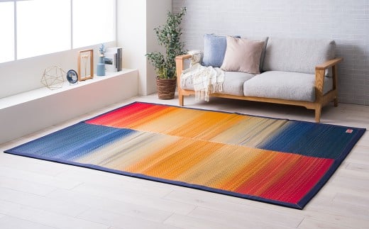 デニム×いぐさラグ Fジョイ 191cm×250cm RE（レッド） ラグ ラグマット いぐさ い草 イグサ い草ラグ デニム生地 福岡県 柳川市