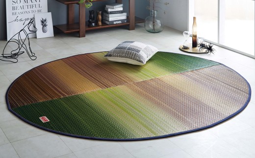 デニム×いぐさラグ Fジョイ 190cm×210cm 楕円 RE（レッド） ラグ ラグマット いぐさ い草 イグサ い草ラグ デニム生地 円形 サークル状 福岡県 柳川市