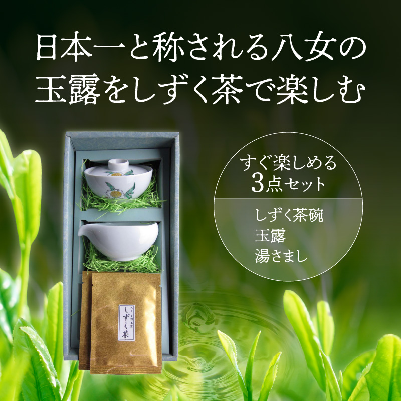 ＜茶の文化館＞オリジナルのしずく茶碗と玉露のセット  茶 お茶 日本茶 玉露 茶碗 セット お手軽 茶葉 福岡県 八女市