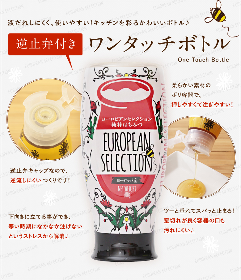 【全6回】 定期便（EU500g×2） かの蜂 純粋蜂蜜 合計6kg（ヨーロピアンセレクション500gを毎月2本お届け）