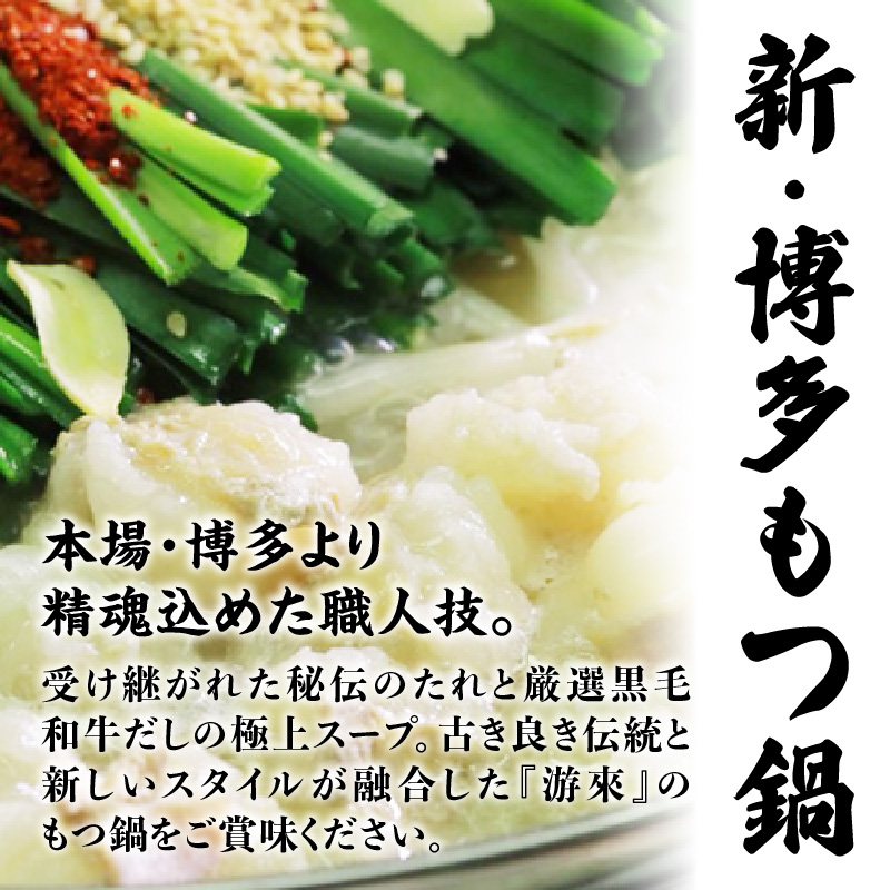 【游來】もつ鍋2～3人前セット  モツ もつ ホルモン 鍋 新感覚 スープ 〆付き 麺 ちゃんぽん麺 セット 冷凍配送 簡単 調理 福岡県 八女市