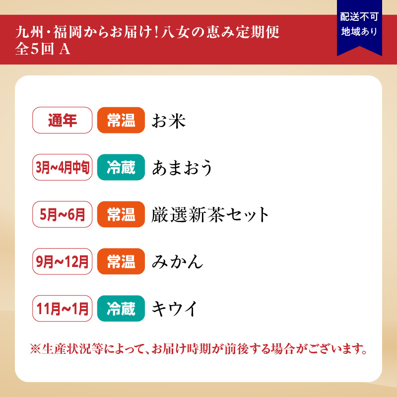 九州・福岡からお届け！八女の恵み定期便【全５回】 A　※配送不可：北海道と離島（沖縄本島を含む）